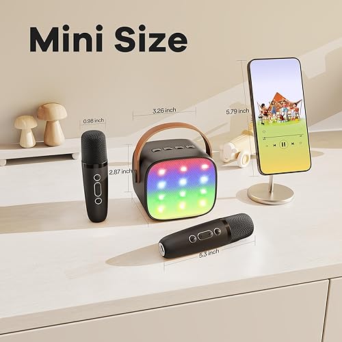 Miniatura 7 de YLL Mini máquina de karaoke con 2 micrófonos inalámbricos para niños y adultos, 18 canciones precargadas, altavoz Bluetooth portátil regalo para