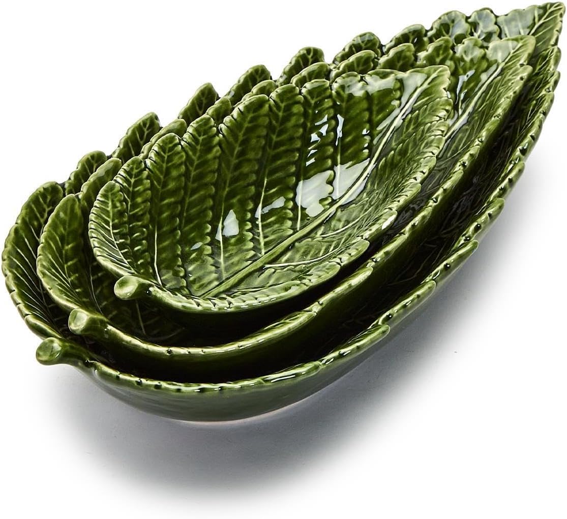 Two's Company Fern Leaf Tid Bit Plates Set of 3 - Ceramic, 54592