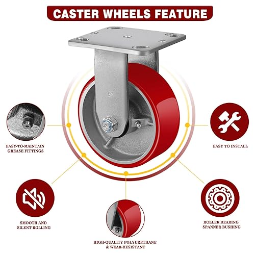 Miniatura 3 de LONGRUNFORU Rueda rígida industrial de 5 x 2 pulgadas, capacidad de carga, 1000 libras, rueda de poliuretano sin ruido en buje de acero para caja de