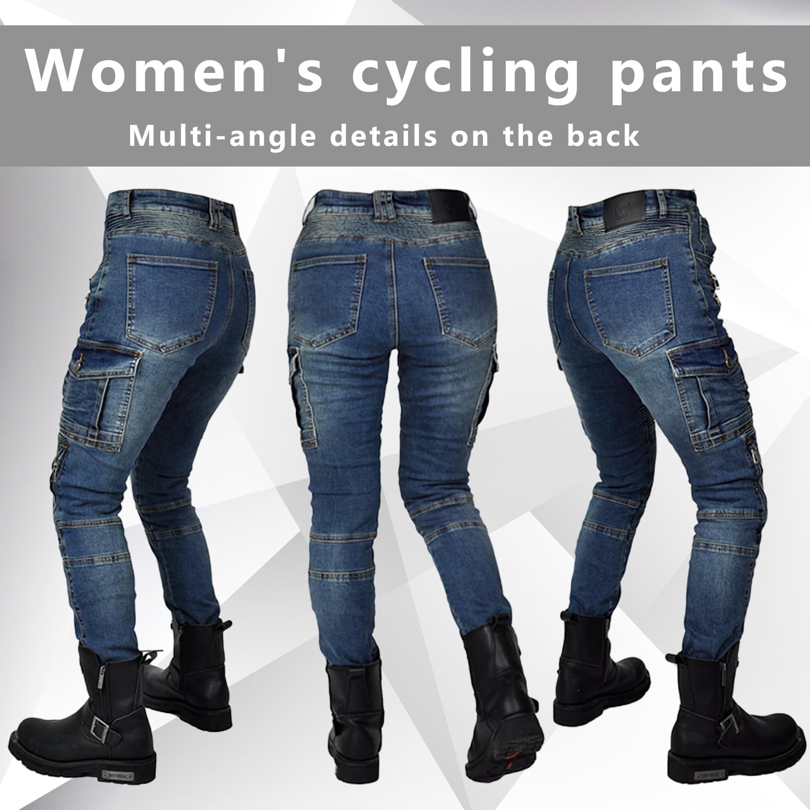 Donna Pantaloni da Moto Biker Jeans Protezione Motorcycle Pantaloni Rinforzato Slim Fit Armature Pants, 4 x Pad di Protezione (Blu,XXS)
