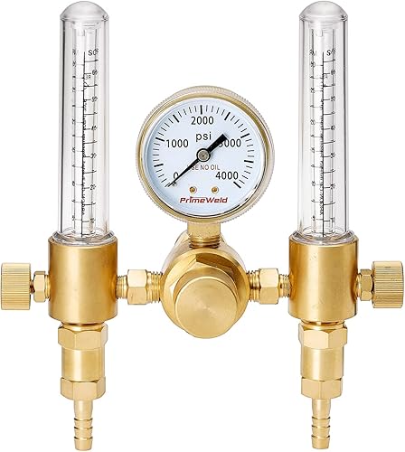 PrimeWeld Regulador del medidor de flujo de soldadura, CO2, argón, helio, medidor doble, medidor de gas de soldador