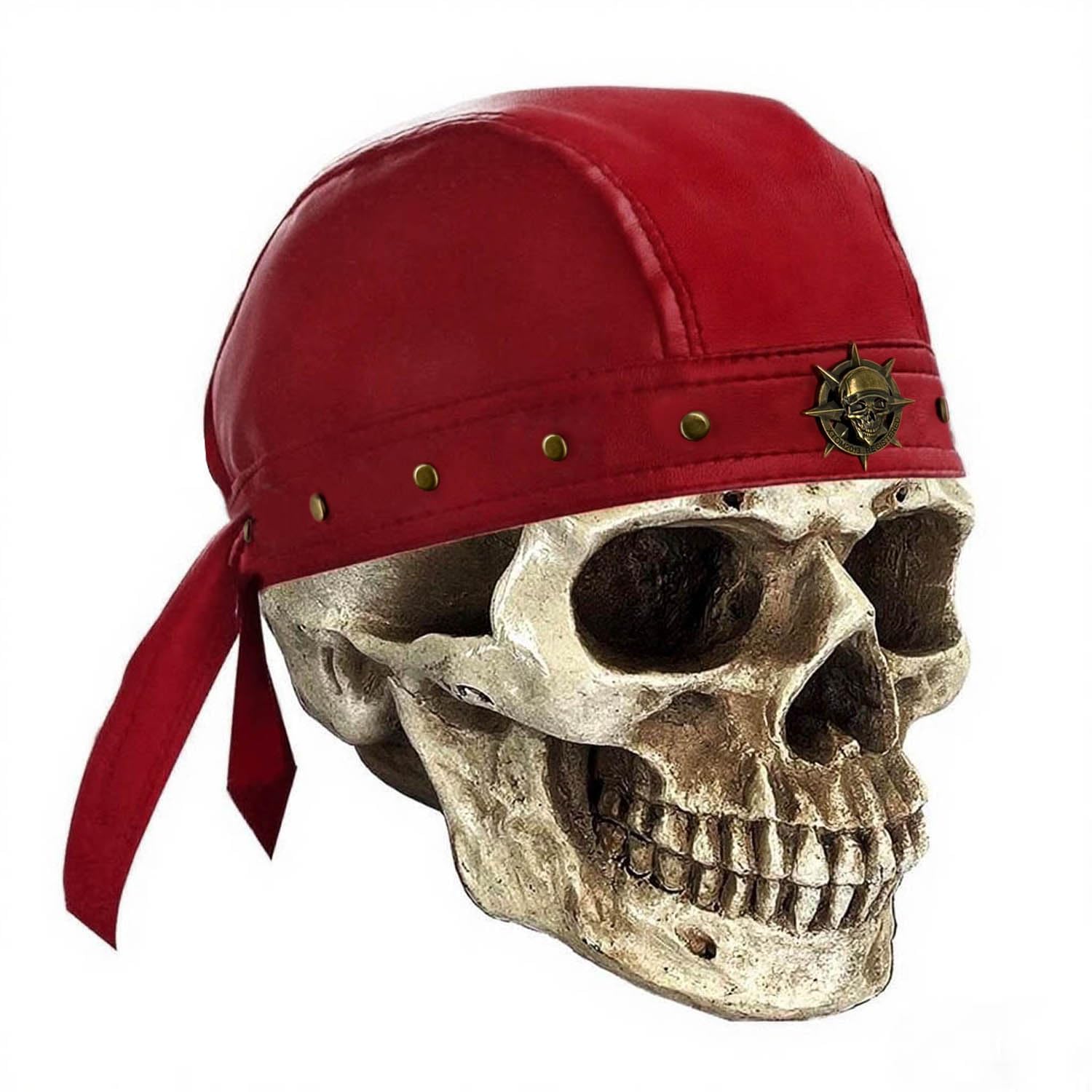 Rivet Party Cycling Bandana Doo Rags Adjustable Skull Cap Hip-Hop Motorcycle Leather Cap Red
