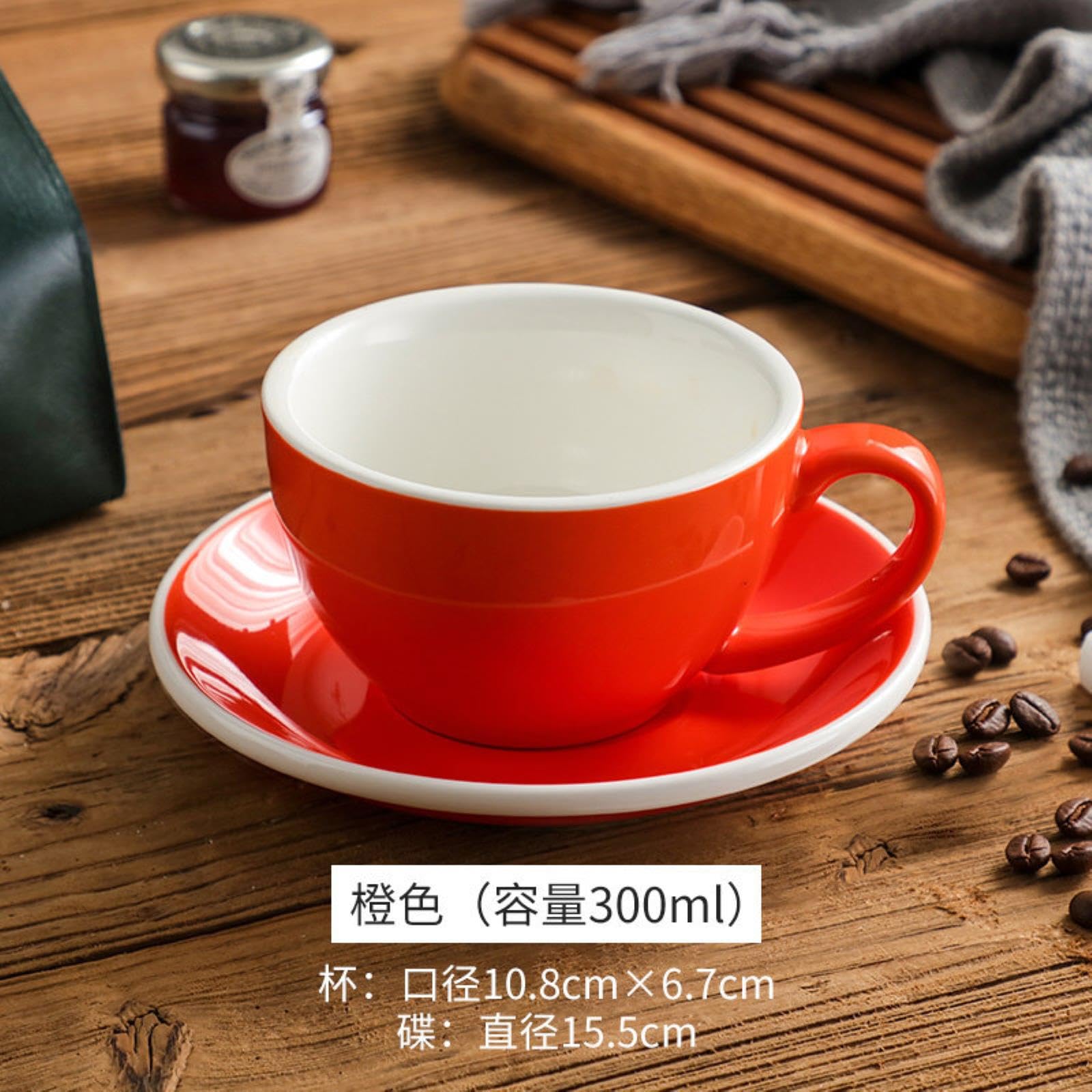 Europejski zestaw filiżanek do kawy, filiżanka i spodek z porcelany kostnej, 300 ml/10 uncji Europejski kolorowy ceramiczny kubek do kawy zestaw filiżanek do kawy mlecznej z białą obwódką (niebieski