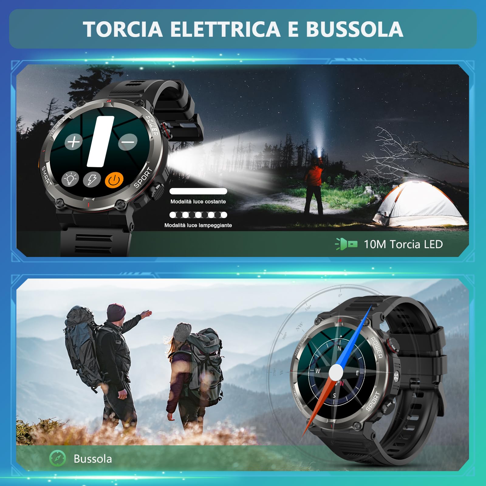 Baolubao Smartwatch Uomo, 1.45" Orologio Smartwatch con Torcia/Bussola Orologio intelligente con Effettua/Risposta, 120+Modalità Sportive, 2 Cinturini, IP68 Impermeabile Smart Watch per Android iOS