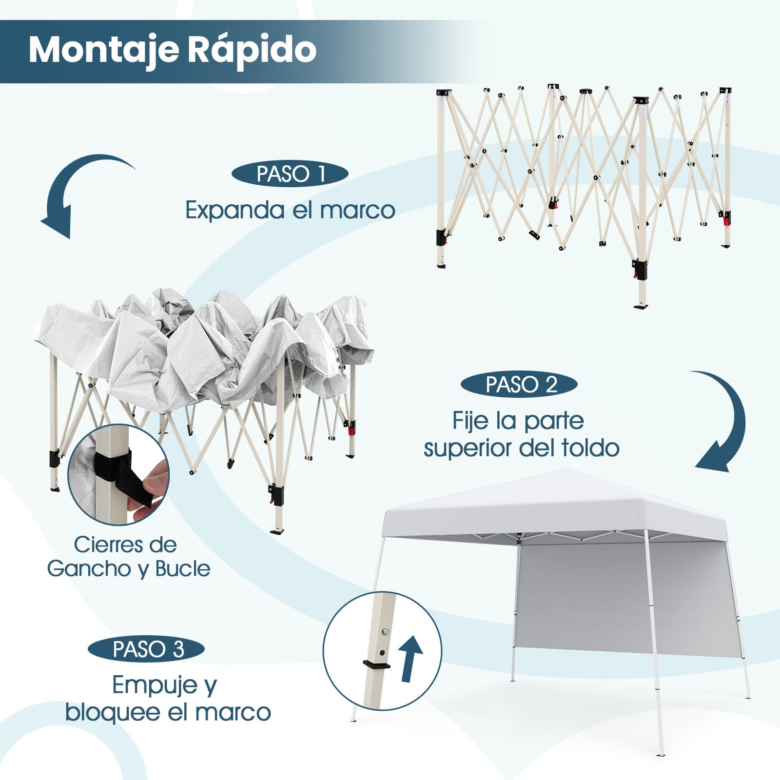 GOPLUS Carpa Plegable 3x3 M, Cenador Pop-up con 1 Pared Lateral, Protección Solar, 4 Clavos, Marco de Metal, Bolsa de Transporte, Refugio Portátil para Acampadas, Picnic (Blanca, 300x300x262 cm)