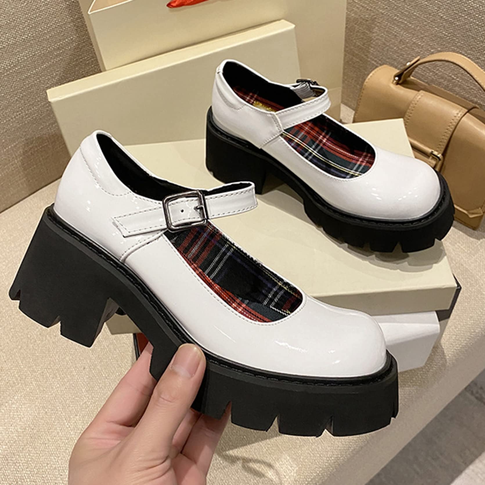Femmes Chunky Plate-Forme Mary Jane Chaussures rétro Boucle Sangle Bout Rond Appartements Bouche Peu Profonde Japonais Doux Lolita Princesse Chaussures