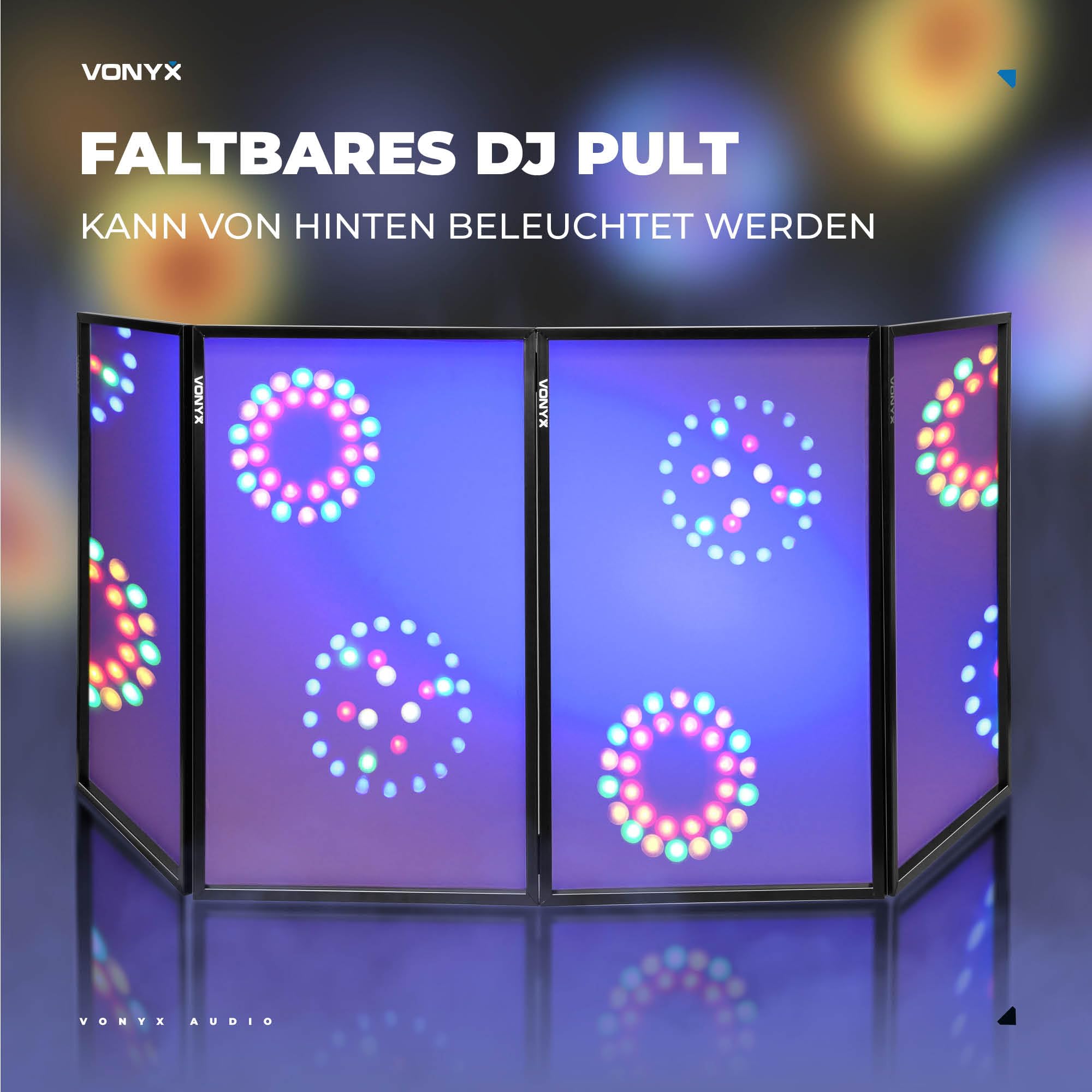 Vonyx DB2 DJ Screen, Verkleidung für DJ Pult zusammenklappbarer und mobiler DJ Stand, 280cm x 120xm, Booth, mit integrierter Leinwand für ein professionelles Bühnenbild, Weiß