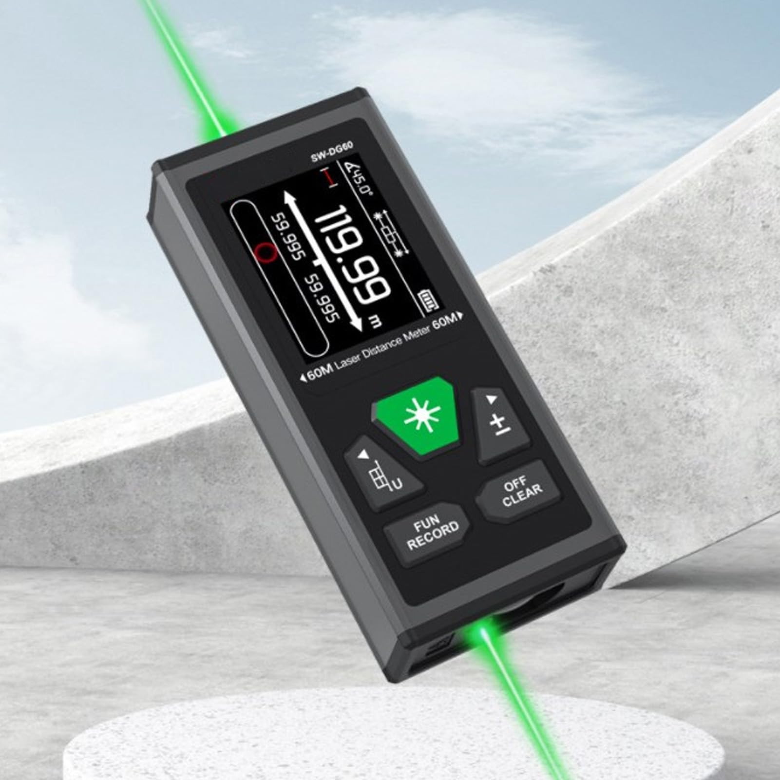 Srliya Misuratore di Distanza Doppio Ad Alta Precisione per Misurazioni Rapide di Scene Applicabili, Strumento Digitale Ricaricabile Tramite USB per Lavoratori Edili, ABS/lega di Alluminio