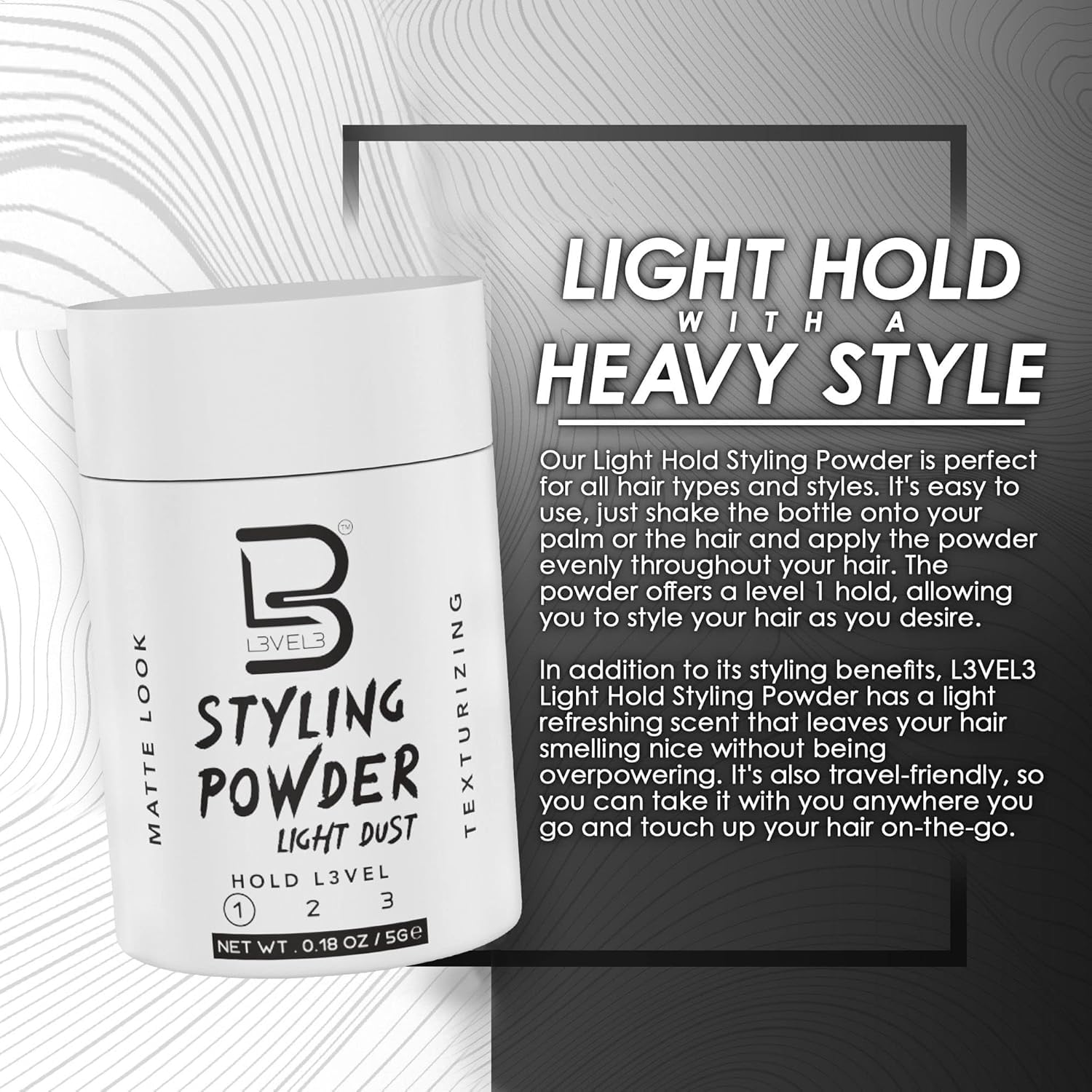 L3 Level 3 Travel Styling Powder - Small 0.18 oz for Travel - Natural Look Mens Powder - Sample Styling Powder (12, White)