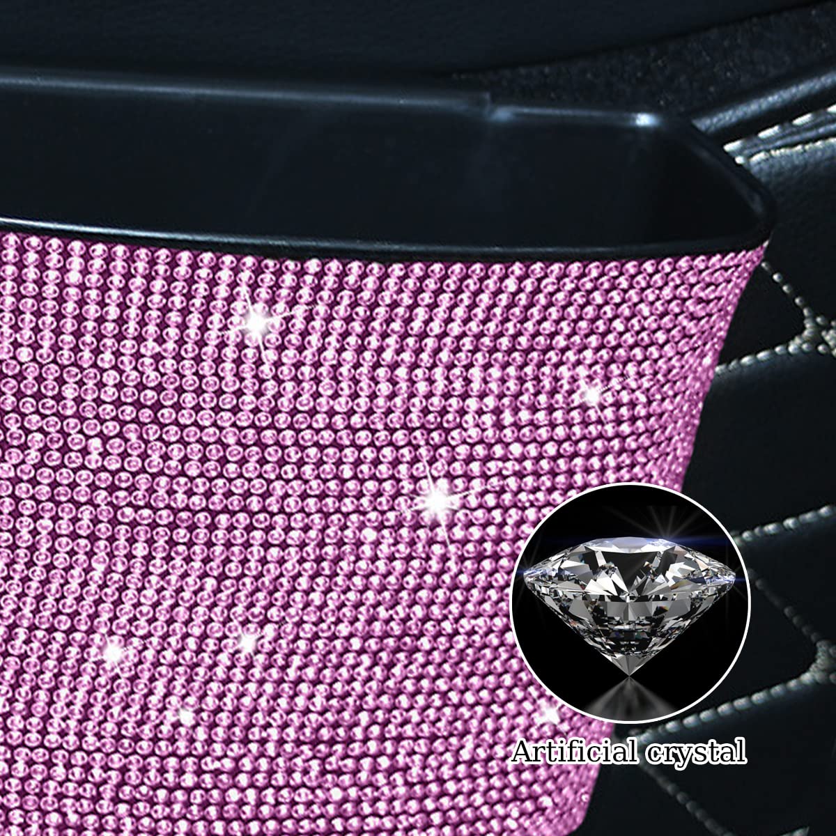 BELOMI Bling Car Trash Can - Rhinestone Garbage Bin, Hanging, Portable For Car, Office, Home, Pink & Other Colors