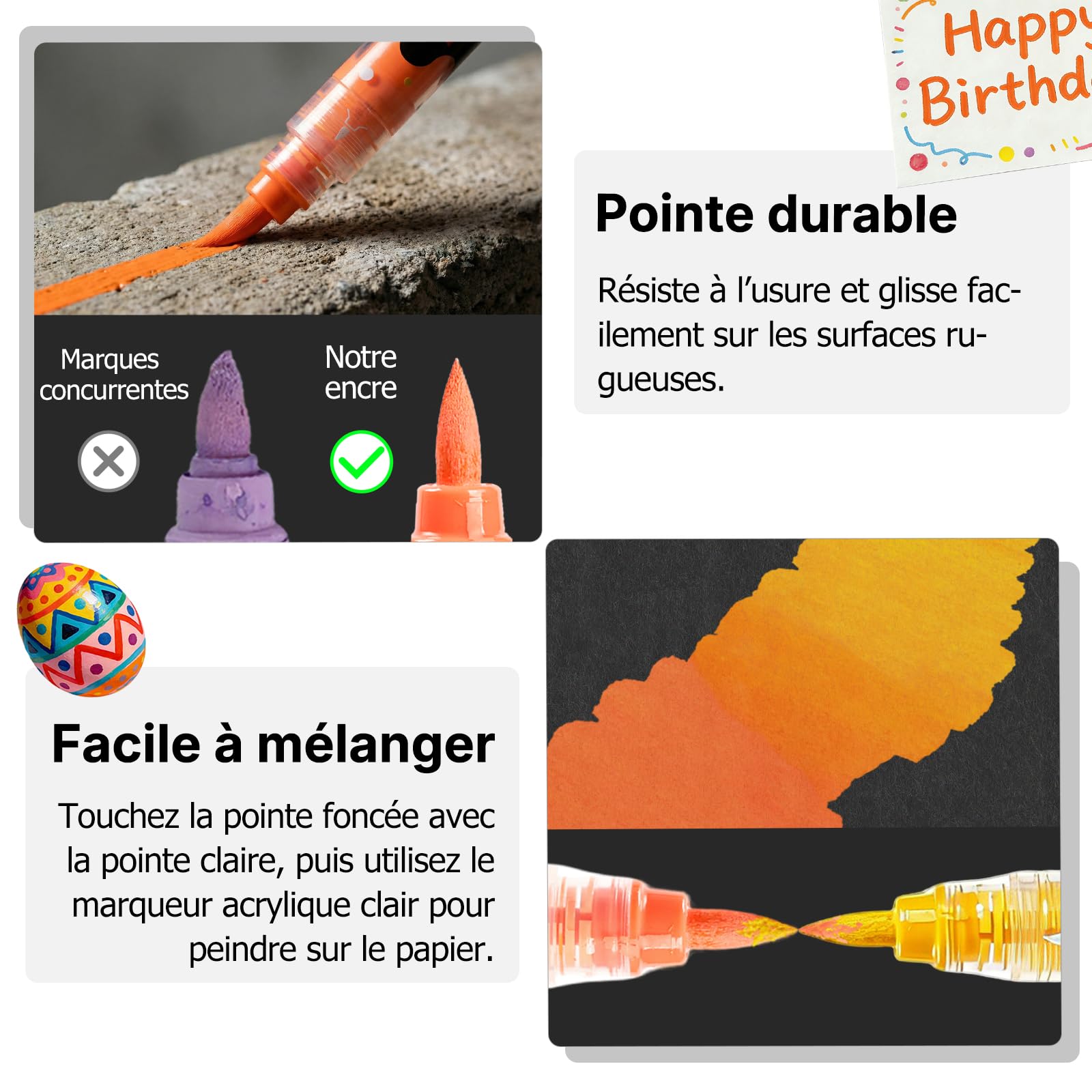 Marqueurs peinture acrylique double pointe, 80 couleurs vives, contrôle automatique de l’encre, séchage rapide, encre fidèle au capuchon, avec boîte, pour DIY, verre, pierre, toile