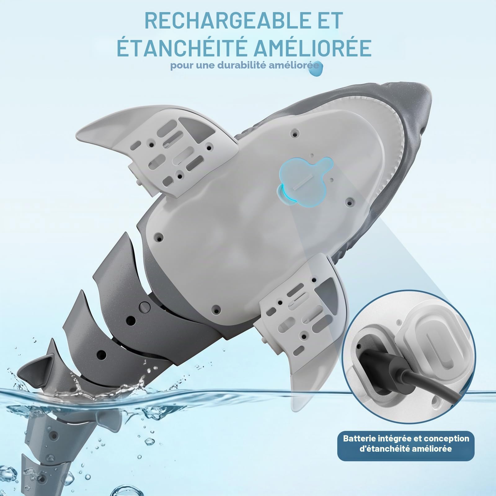 snookids Requin télécommandé Jouet - 2,4 GHz RC Requin Bateau de Simulation, Rechargeable par USB, Jouet Aquatique Bateau Radiocommandé Enfants, Cadeau pour Garçons et Fille