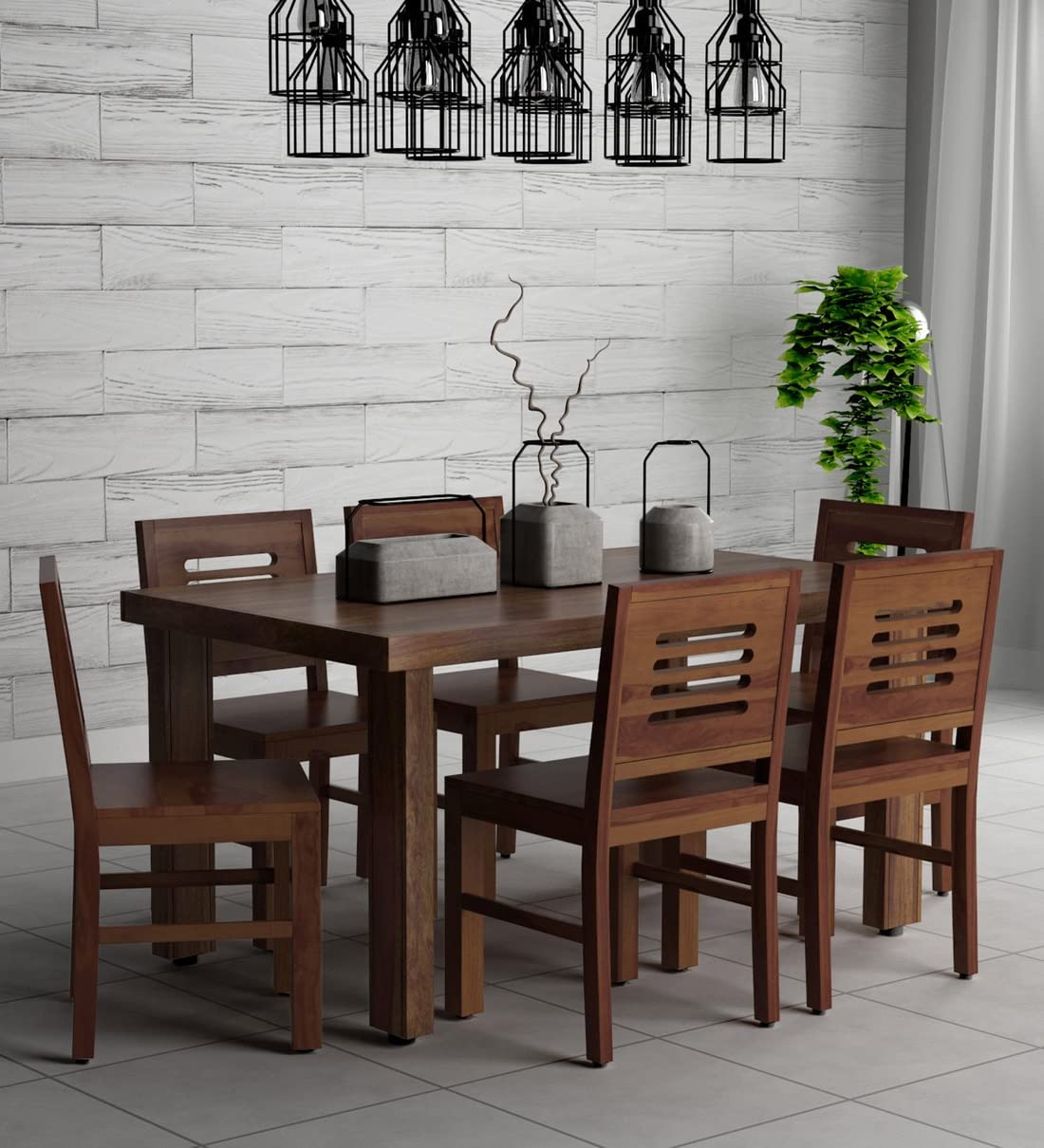 GOVIND ART 6 Seater Wood Dining Table 6 Seater with Chair Wooden