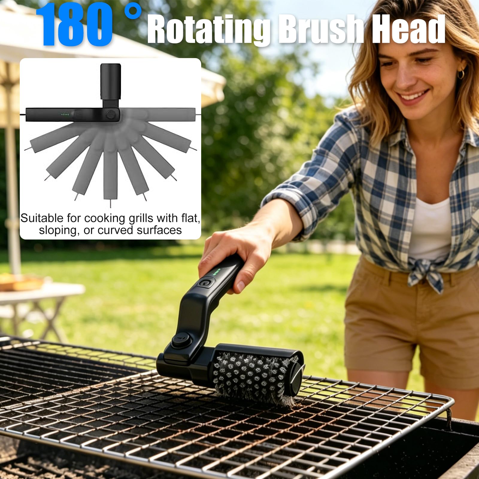 Cepillo Eléctrico para BBQ con Cabezales Intercambiables Inoxidable