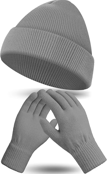 Beanie Hat Gloves Set, Winter Knitted Hat Gloves