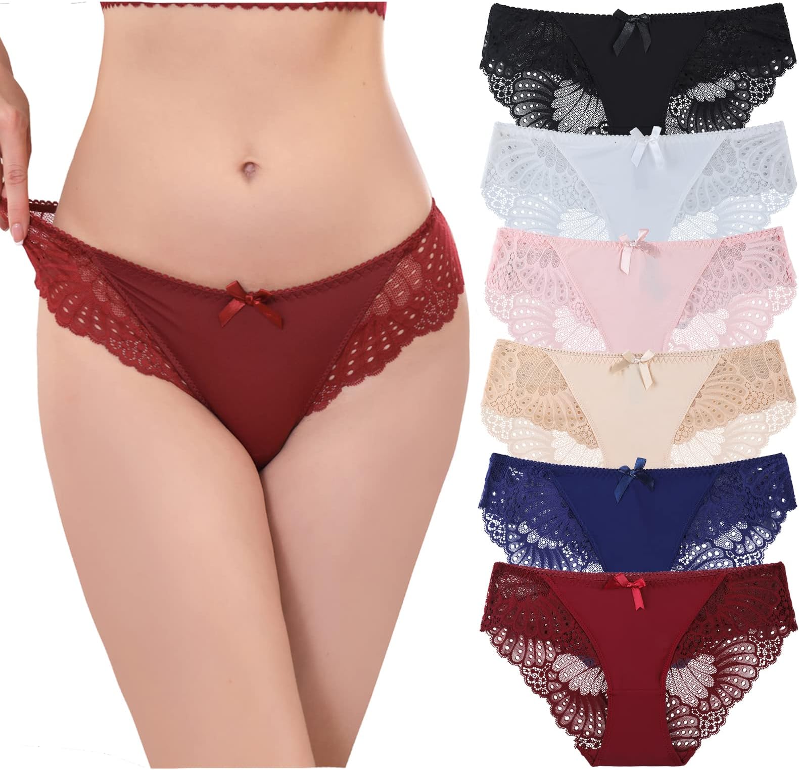 LEVAO Womens Bikini Panties Underwear Lace Hipster Seamless Sexy Hi Cuts Pack 6