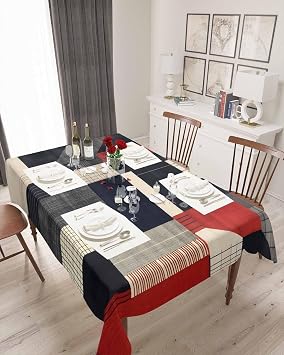 Red Black Beige Tablecloth Rectangle Table Cloth 60x84, Waterproof Table Cloth Cover Outdoor, Retro Abstract Geometric Striped Art Washable Table Cover for Kitchen Dinning Party