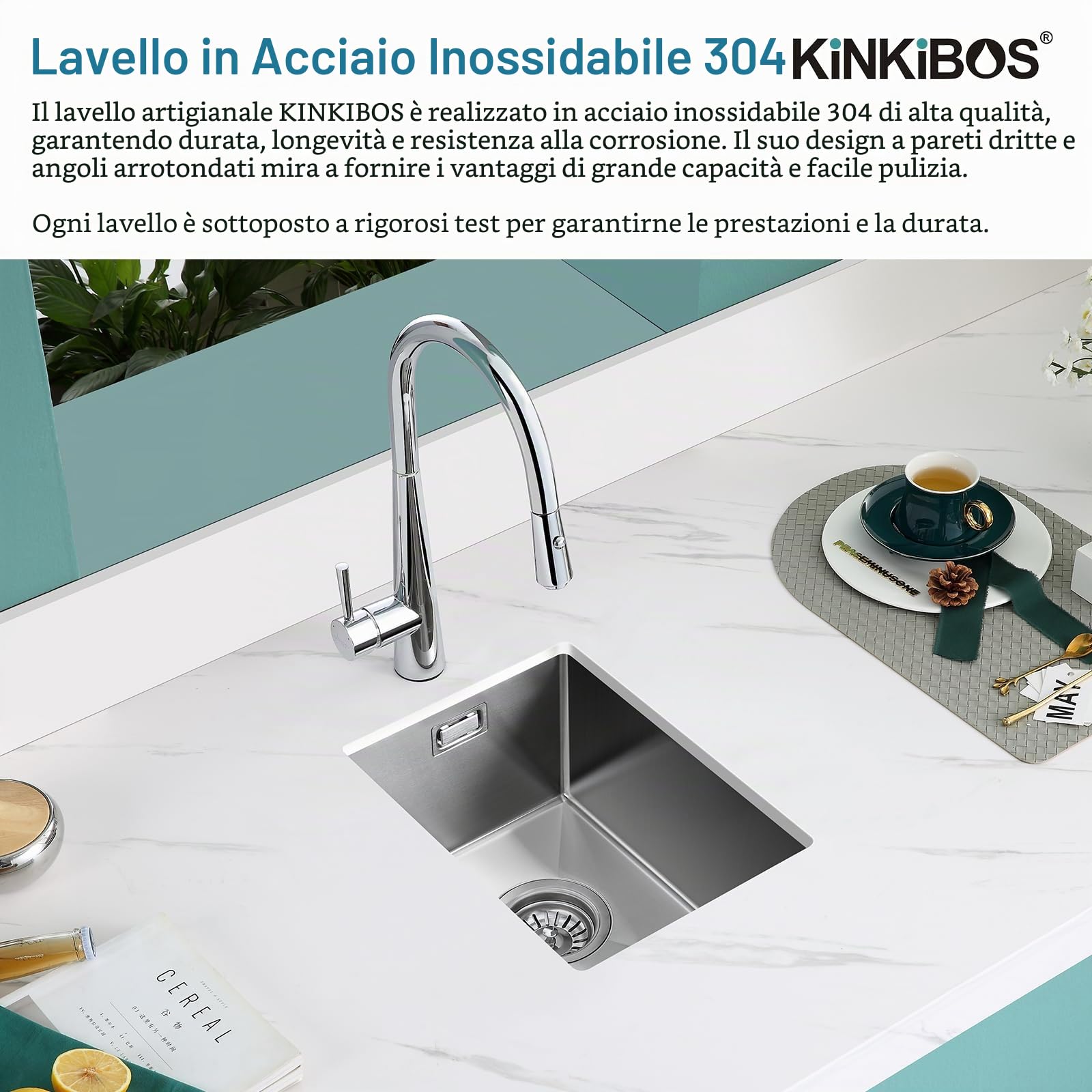 Lavello in acciaio inox 304, 30 x 40 cm, lavello piccolo, vasca singola, lavello da cucina con troppopieno (senza tubo di scarico), 1 vasca, spazzolato