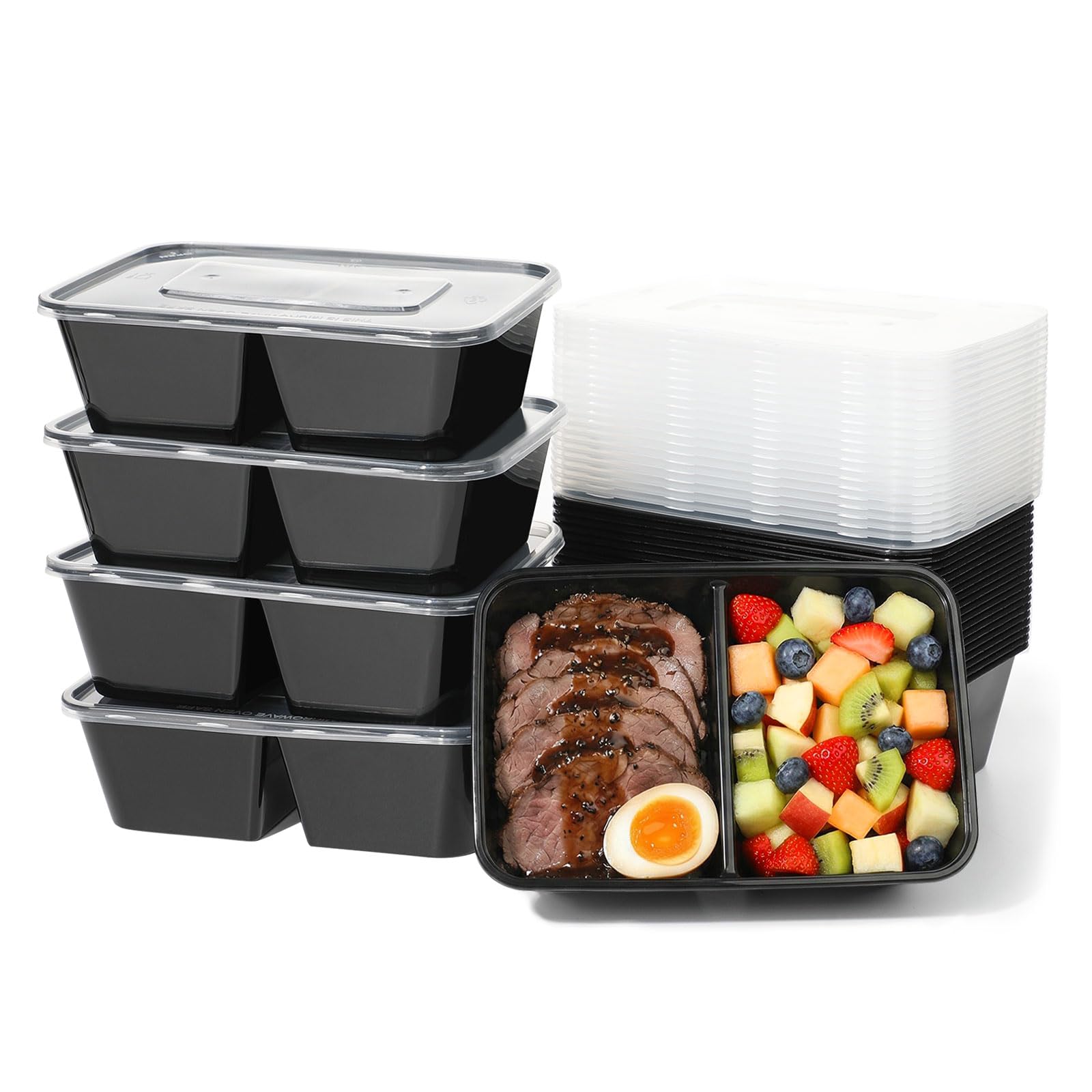 25PCS Contenitori Per Alimenti Ermetici Di 2 Scomparto Scatole Bento Riutilizzabili Per Il Cibo Recipienti Plastica Insalate Snack Campeggio