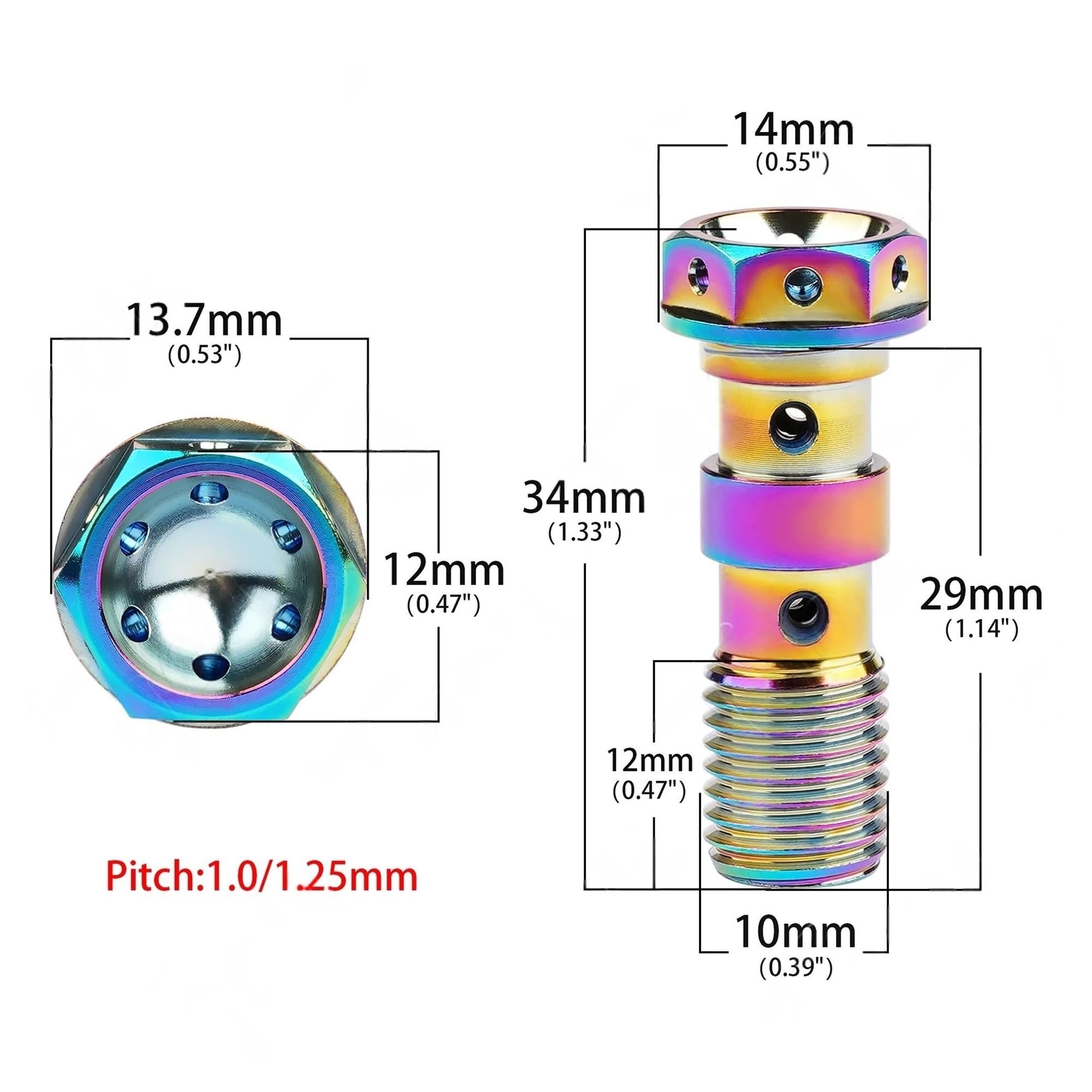 Bullone in titanio M10 con passo 1.0/1.25, viti banjo for tubi freno e frizioni a foro singolo/doppio(Double Titanium,1.0 Pitch)