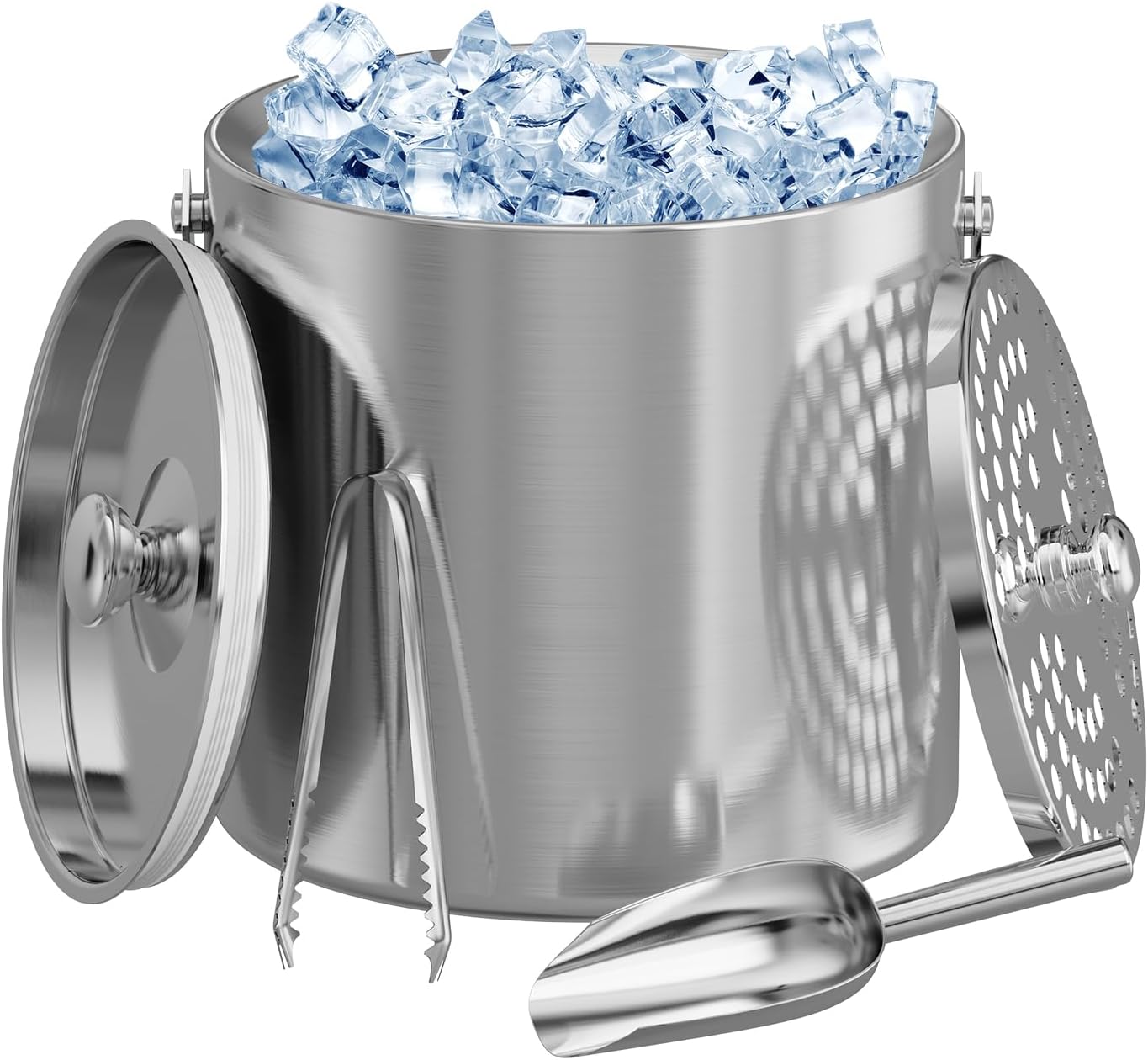 Ice Buckets for Parties 3L Insulated Ice Bucket with Lid Ice Tong Ice Scoop and Strainer for Cocktail Bar Portable Stainless Steel Double Wall Keeps Ice Cold&Dry for Home Bar Beer Champagne - Image 2