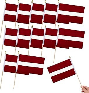 12Pcs Small Latvia Flags on Wooden Stick Mini Latvian Flag Hand Held Flag Decorations,5x8 Inch