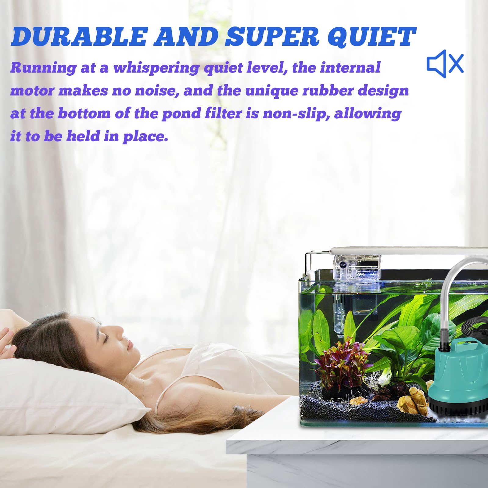 Mini pompe à eau 20W 1500L/H pompe submersible : WIYETY pompe à eau d'aquarium, pompe de bassin, avec 3 buses et tuyau de 1,5 m, pompe submersible d'aquarium ultra silencieuse pour bassins, aquarium