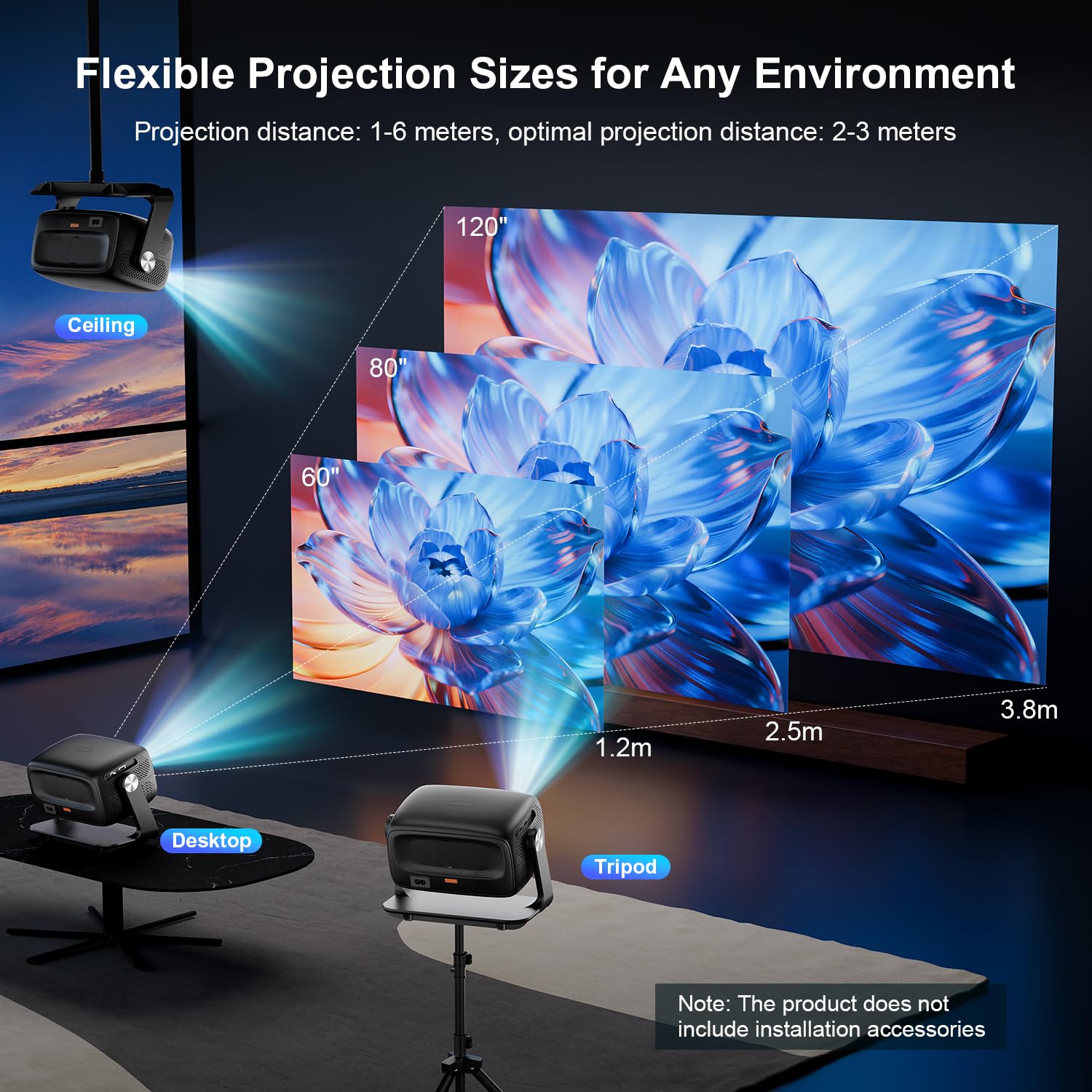 Proyector 4K, Proyector Portatil WiFi 6 y Bluetooth 5.4, 30000 Lúm Projector de Cine Soporte Enfoque Automático y Rotación 180°, Projector para Teléfono/TV Stick/PC/PS5