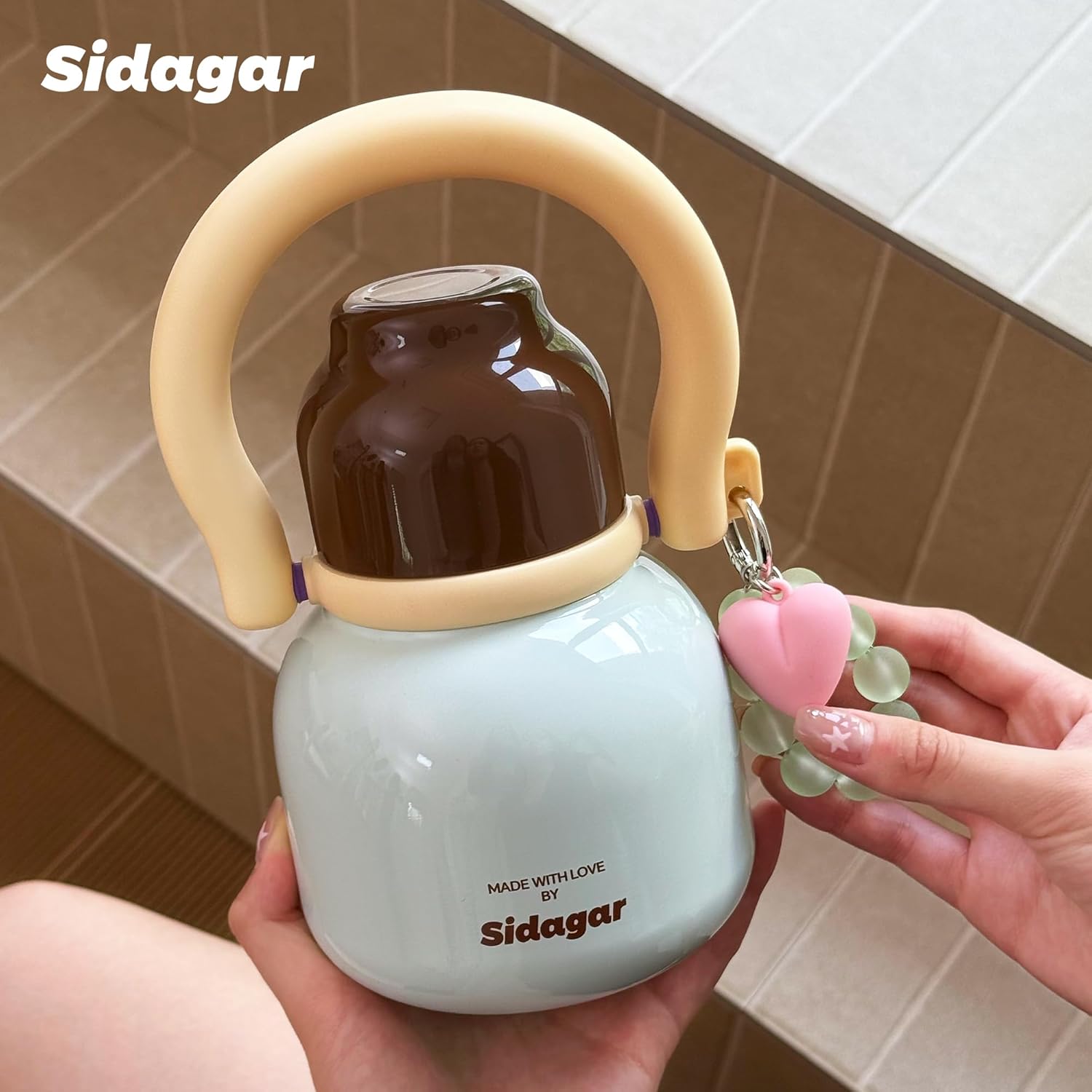 22 oz Water Bottle with Straw and Bowl, Wide Mouth Insulated Stainless Steel Tumbler;24H Ice Cold Leak-Proof Cup for Women Picnic & Hiking; Heart Bracelet Charm, Ideal Gift Choice, Gem Blue - Image 2