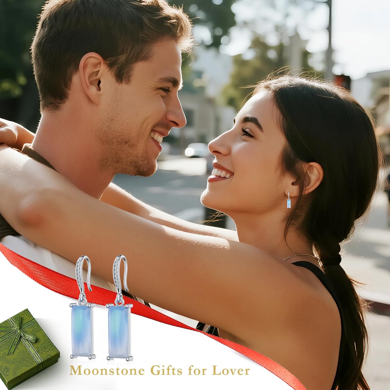 Moonstone Dangle Drop Earrings 925 Sterling Silver Rectangle Moonstone Earrings for Women Jewelry Gifts for Her Birthday Christmas - Image 8