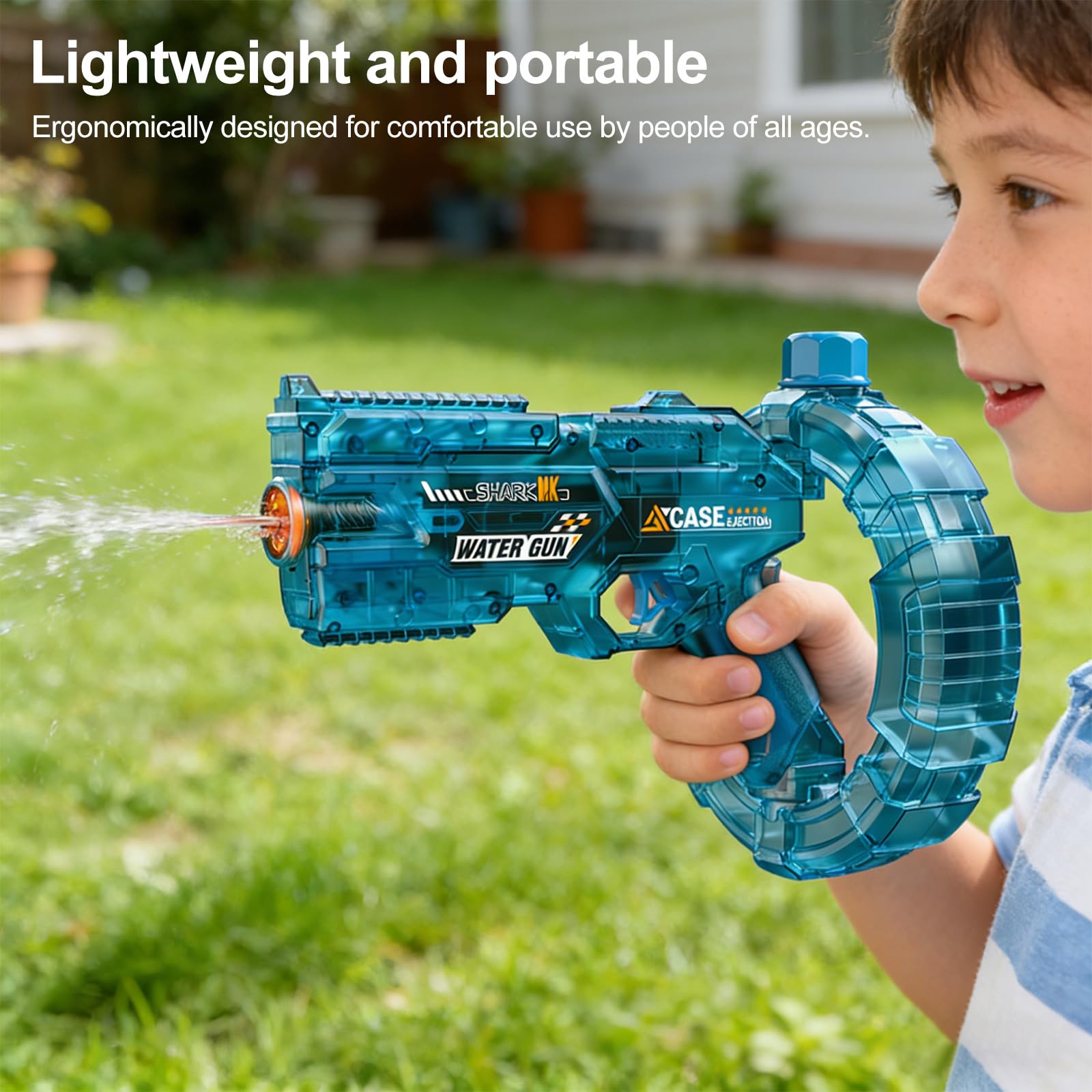 Starnearby Pistola ad Acqua Elettrica con Luce LED, Pistola Acqua Automatica ad Alta Capacità con Deformazione Meccanica, Portata di 8 Metri, Fucile ad Acqua per Piscina, Spiaggia, Giardino (Blu)