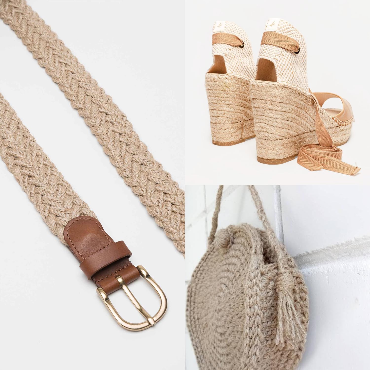 JPOV* Trenza de Yute Multi Mini. Para Asas de Bolsos y Capazos, Manualidades y Decoración. 100% Yute. Ancho 1cm. Pieza de 10m – (Natural)