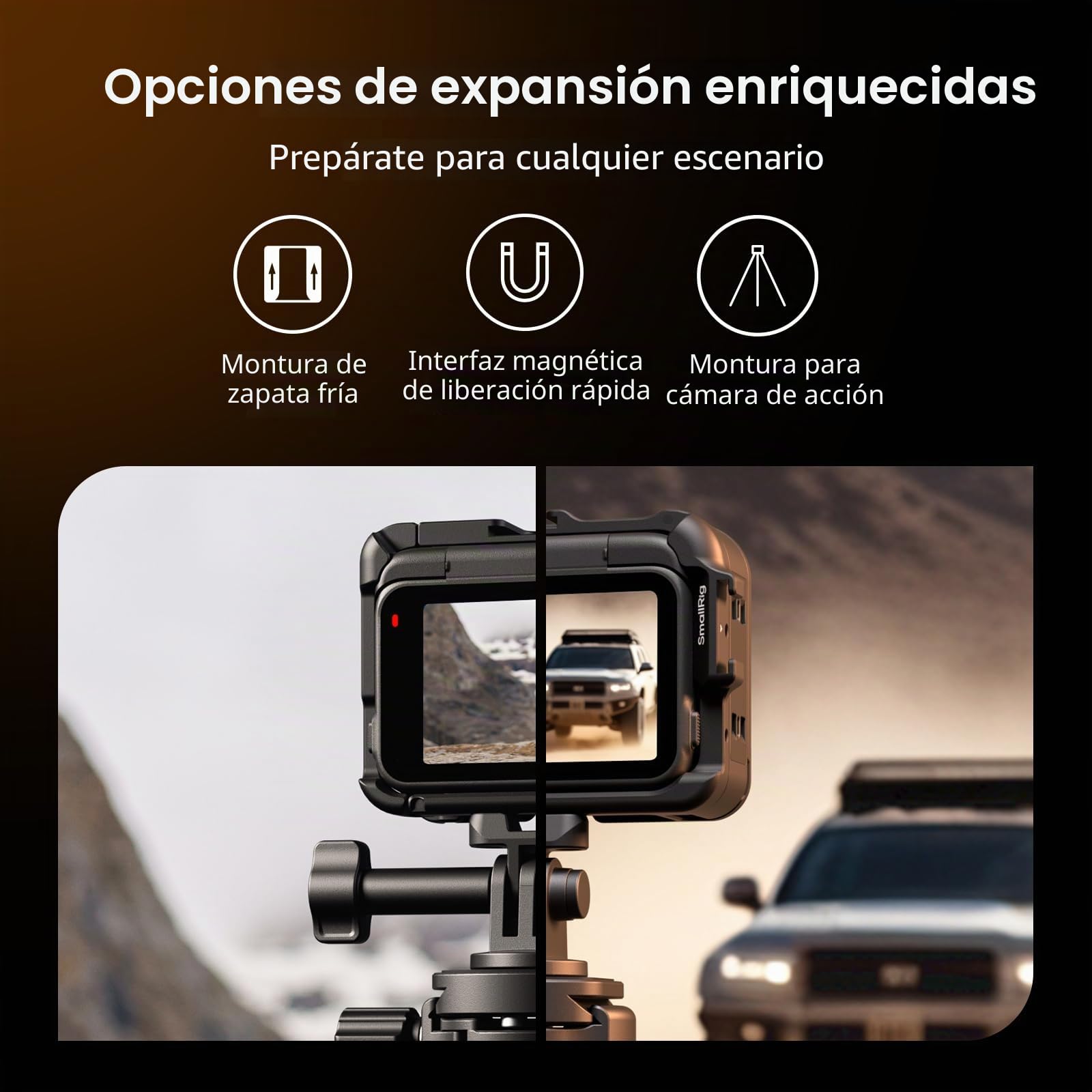 SmallRig Jaula de marco de utilidad para Insta360 Ace Pro 2/Ace Pro, soporta disparo horizontal y vertical, con garra de montaje y zapata fría para micrófono