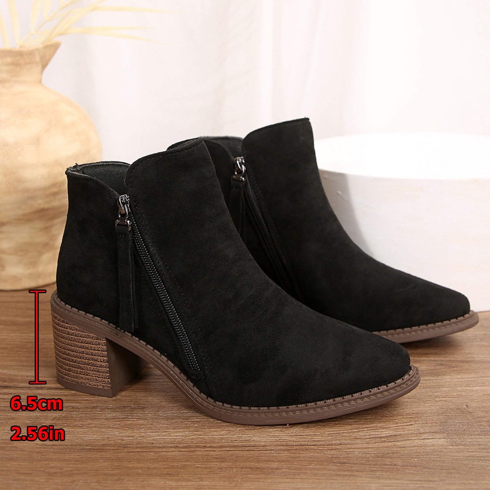 Cocila Botas De Ante con Tacón Grueso Y Punta Puntiaguda para Mujer, Tallas Grandes Europeas, Otoño/Invierno 2025, Cremallera Lateral Agua Mujer Altas Invierno Piel Cowboy Beige Botines