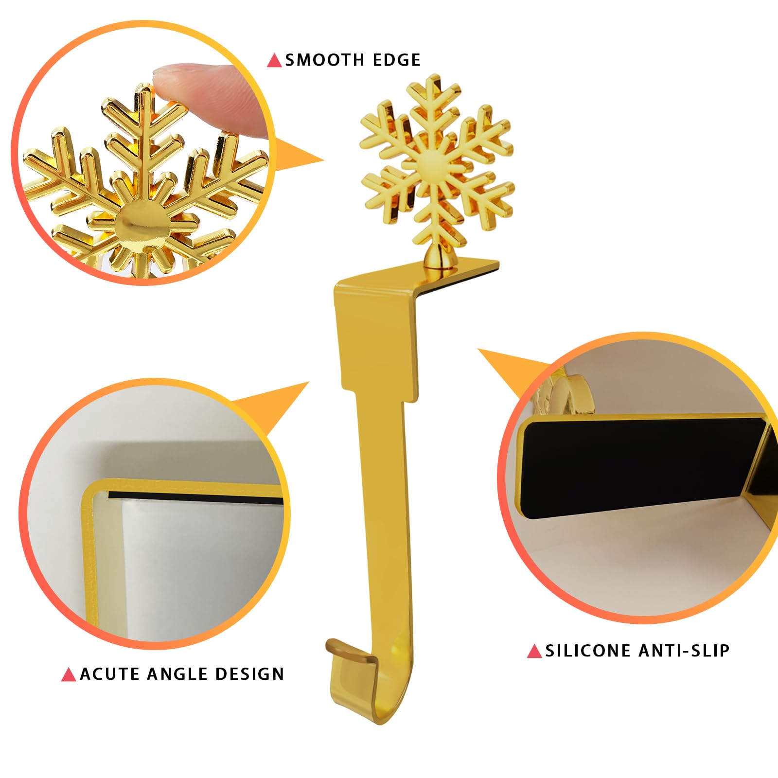 Juego de 4 soportes para calcetines de Navidad para chimenea, ganchos de metal dorado para calcetines de Navidad para chimenea, ganchos para calcetines de Navidad familiares