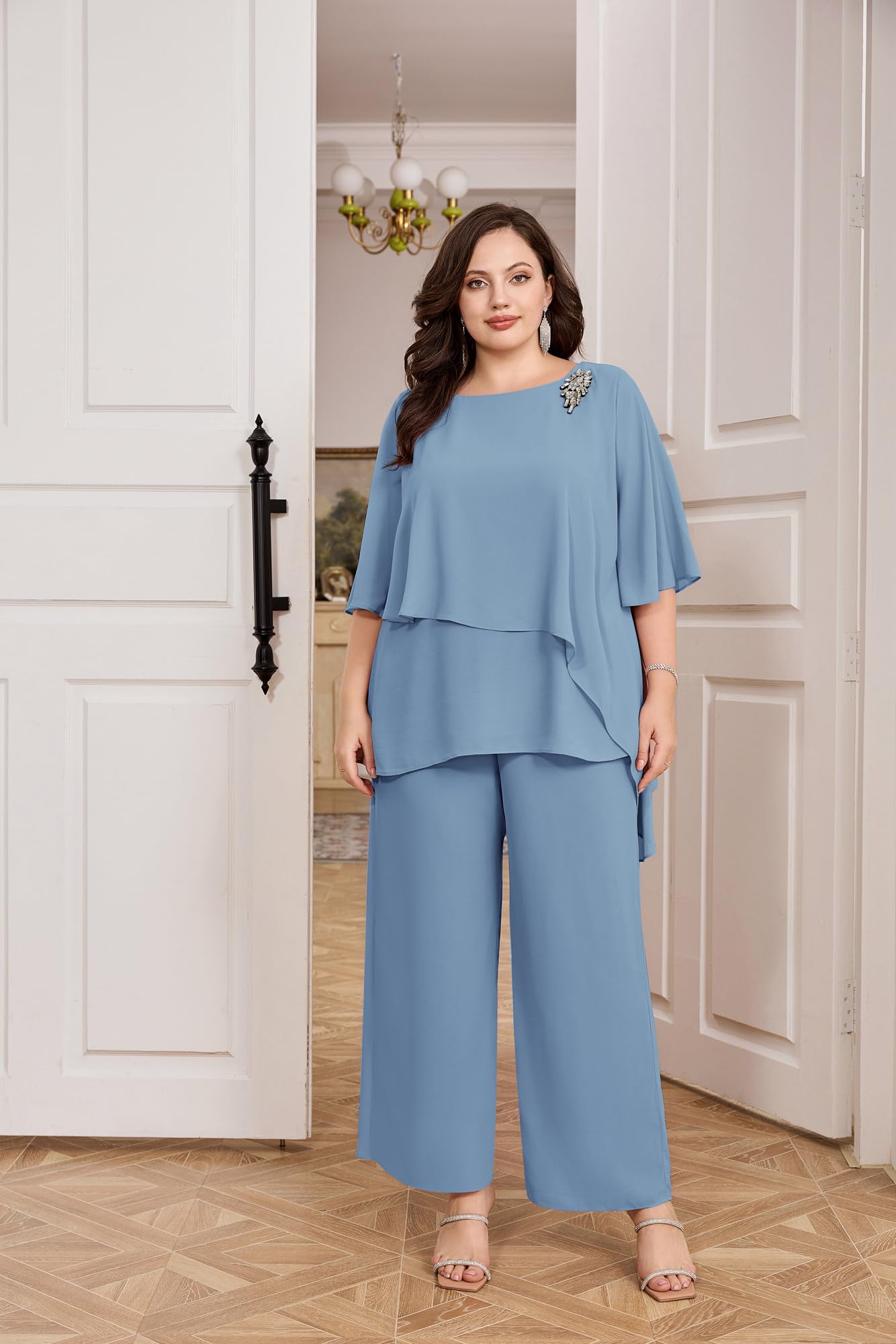 Hanna Nikole Femme Grande Taille Ensemble 2 Pièces Pantalons Costume De Soirée Cocktail Chemise Et Taille Haute Costume
