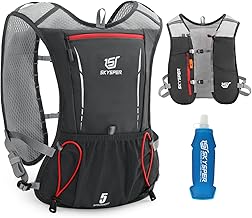 SKYSPER Gilet Hydratation Running 5L, Sac Trail avec Bouteille Souple 500ml pour Course à Pied Marathon Trail Randonnée Femme Homme