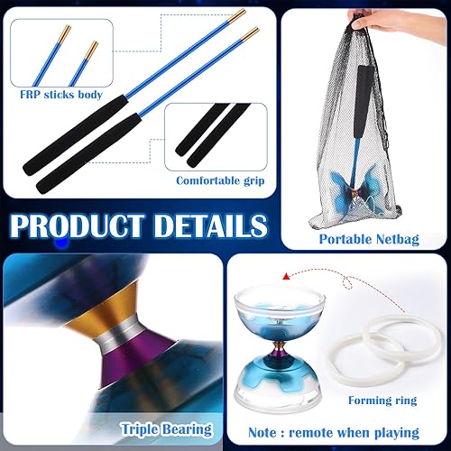 Miniatura 4 de Chitidr El juego de diábolo chino Yoyo incluye juguete de diábolo LED colorido de 5 pulgadas con 2 varillas de diábolo, 1 cuerda de diábolo y 1