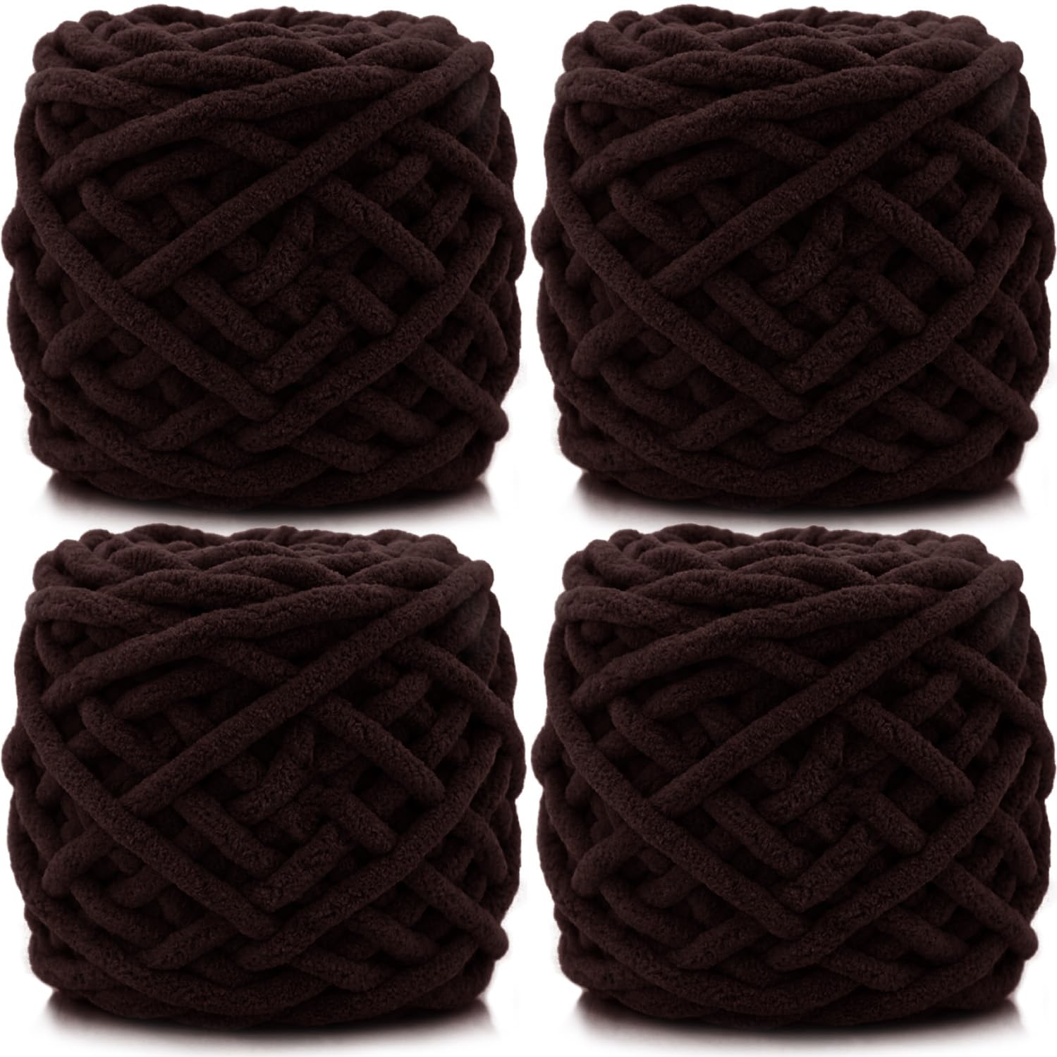 Lighterday Super Chunky Knit Chenille Yarn 4 x 100g Multi-Colored Crochet Wool for Hand Knitting Blankets,Knitting Wool for Big Blankets Sock and Scarves (Brown) — image 1