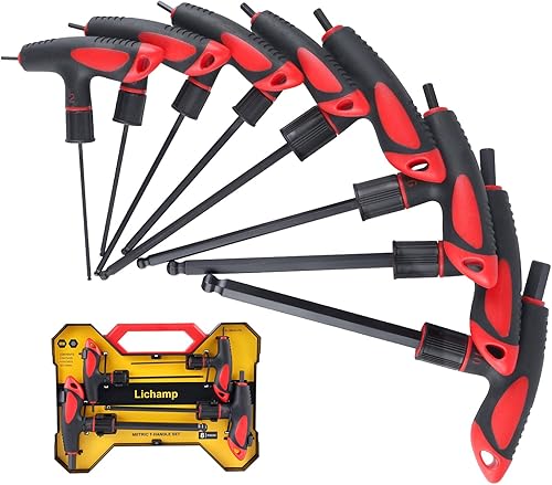 Lichamp Juego de 8 llaves Allen métricas con mango en T, 2 a 0.394 in, cabeza de bola, excelente juego de alta resistencia