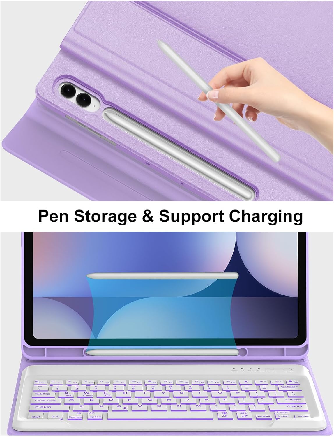 Keyboard Case for Samsung Galaxy Tab S10+ Plus / S9+ Plus / S9 FE+ Plus 12.4 Inch Case with Backlight Keypad, Galaxy Tablet Folio Cover with Detachable Backlit Key Board for Samsung 12.4'' Tab, Purple