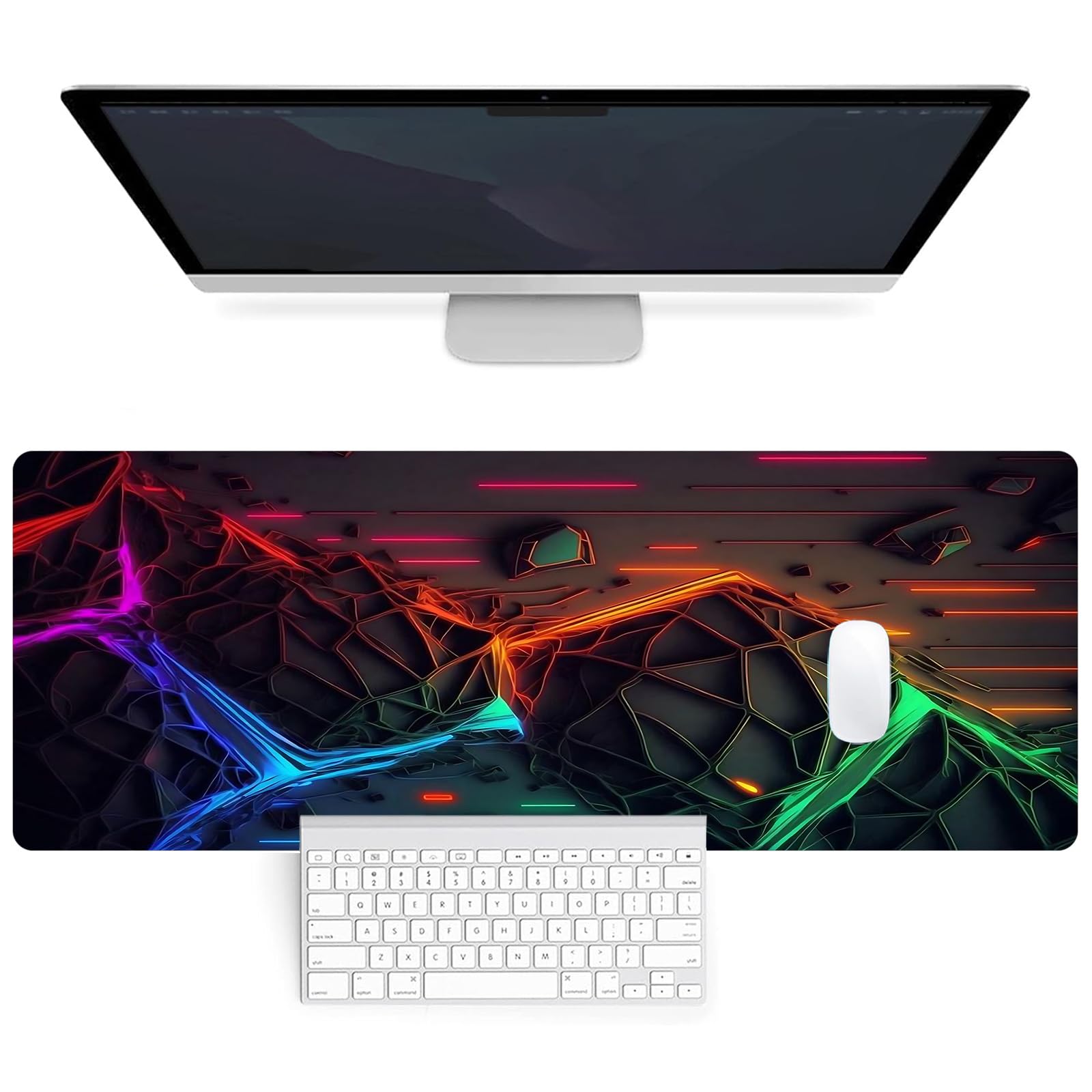 Mouse Pad Desk Pad, Gaming Mousepad Extended Large 31.5" x 11.8" 3D Computer Game Mouse Mat Desk Mat with Stitched Edges Non-Slip Rubber Base, Keyboard Pad Mousepad for Office and Home