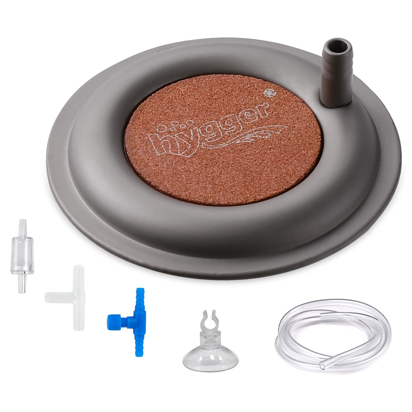 hygger Nano-Luftstein 2.6Zoll Aquarium Ausströmer Set, Sauerstoff Diffusor Sprudler für Aquarium Luftsteinscheibe Fischtank mit Sockel aus Edelstahl
