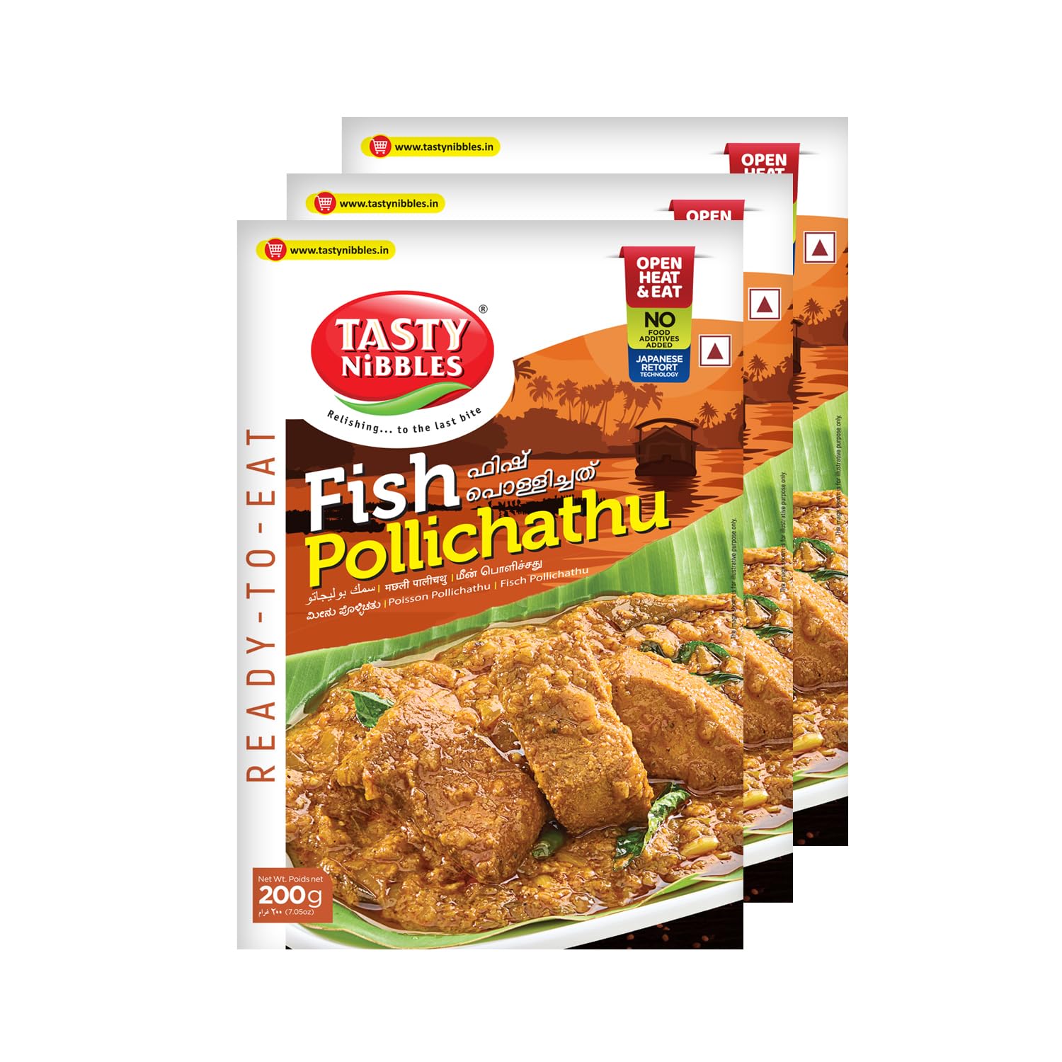 TASTY NIBBLES Ready to Eat Fish POLLICHATH | Kerala Special | Open Heat & Eat | Non-Vegetarian | No Added Preservatives | Japanese Retort Technology 200GM Pouch [Pack of 3]