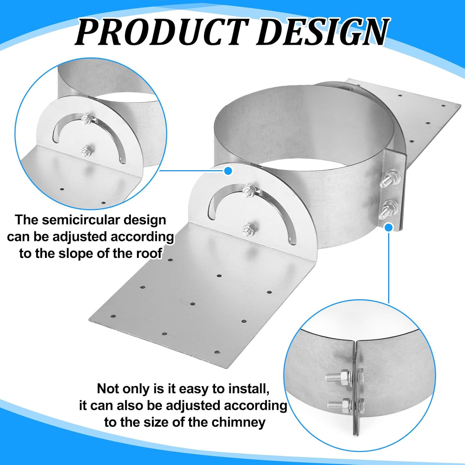 Hicarer 8 Inch Chimney Roof Support Bracket Stove Pipe Roof Brackets Adjustable Galvanized Support Kit with Fixing Holes for Double Wall Insulated Chimney Pipe