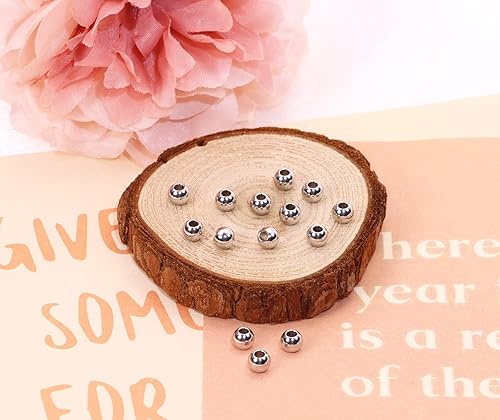 Miniatura 2 de Shapenty Cuentas espaciadoras redondas de acero inoxidable sin costuras, lisas, sueltas, bolas para bricolaje, pulseras, collares, aretes,