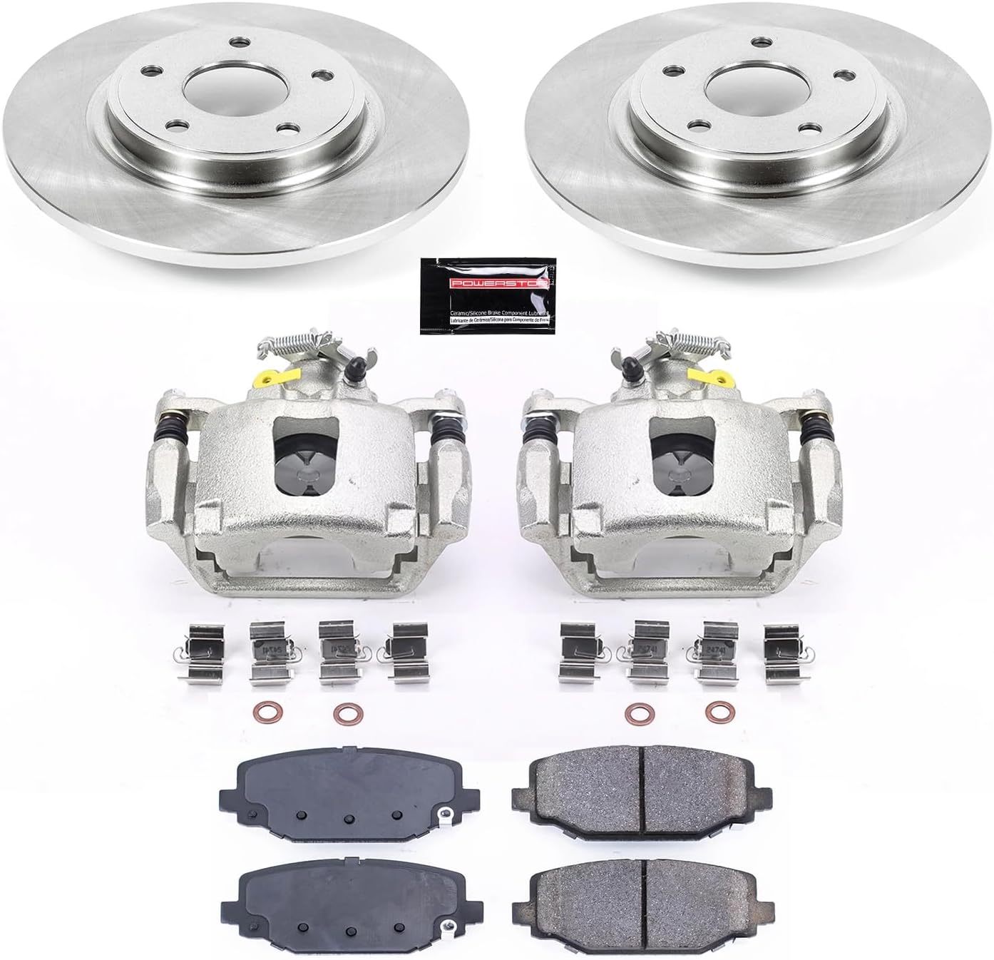 PowerStop Rear Brake Kit For Chrysler Town & Country 2012-16 |Dodge Grand Caravan 2012-20 |Ram C/V 2012-15 - Ceramic Brake Pads + Stock Rotors Replacement + Calipers, KCOE5961