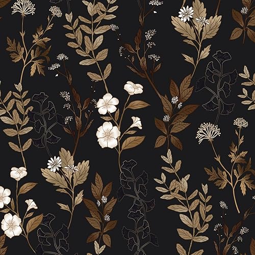 Fvlow Black Floral Wallpaper Peel and Stick Gold Leaf Contact