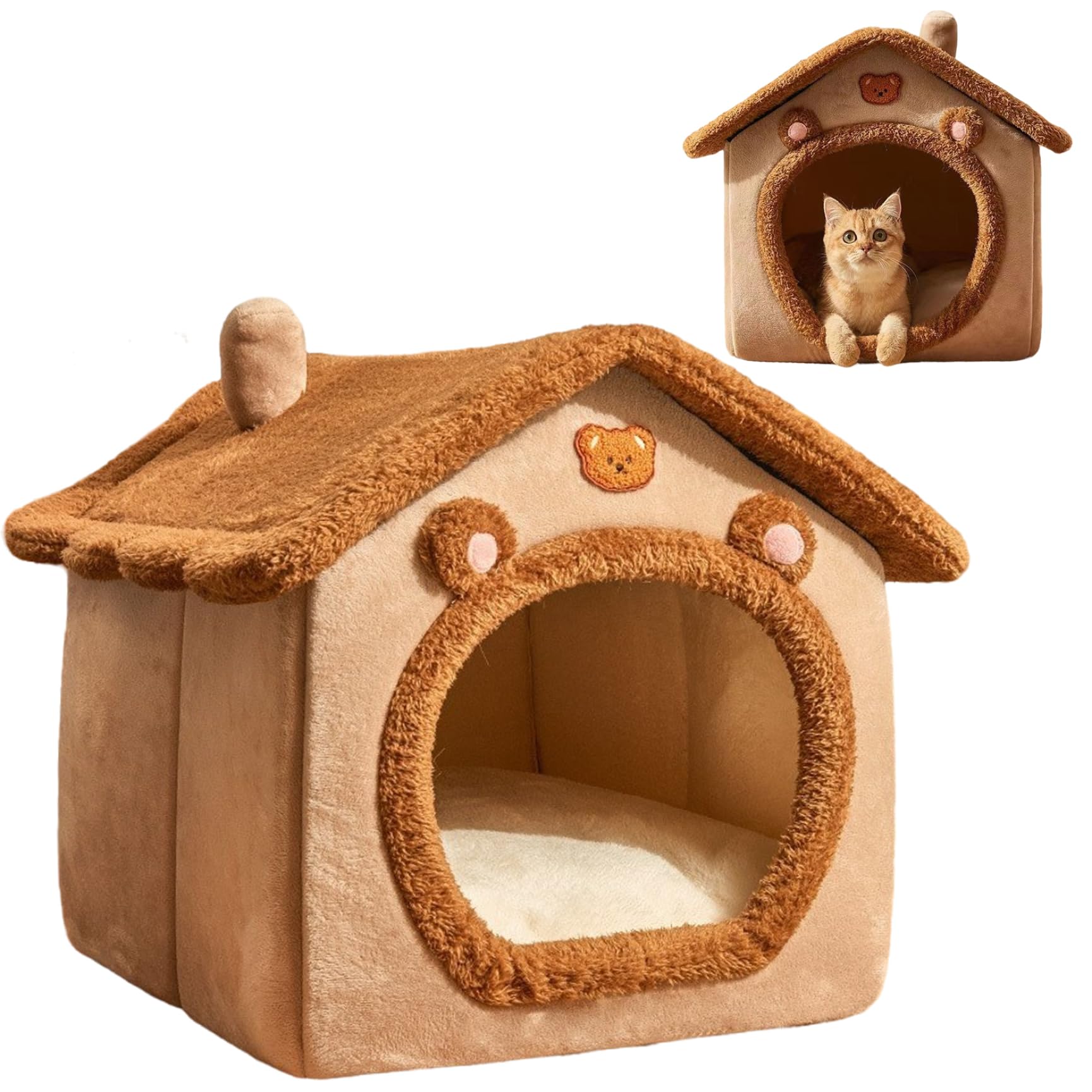 Lit pour chat fermé et chaud style ours contre le froid et le stress