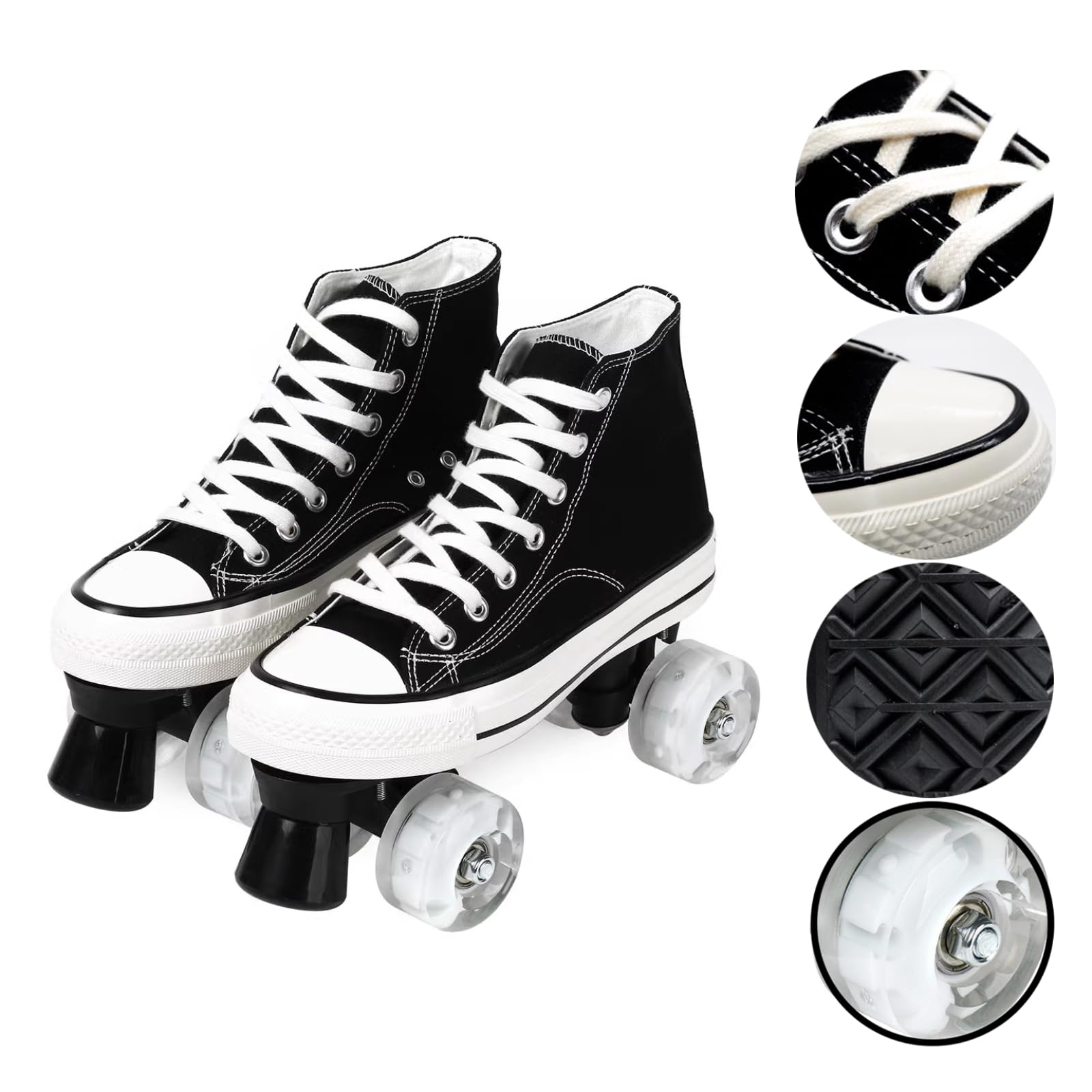 WING Patins à roulettes pour Homme et Femme Discoroller Adulte Confortable LED Rollerskates Quad Patins d'extérieur pour Filles et garçons